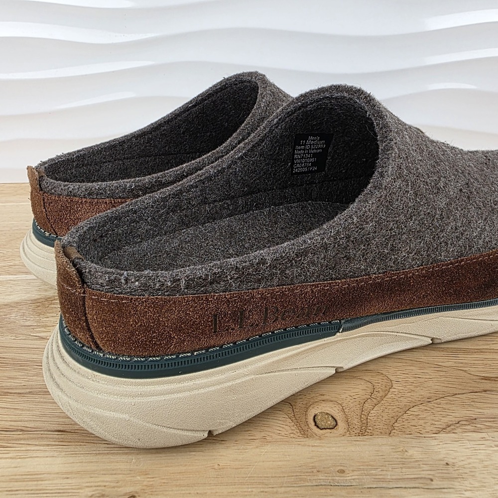 LL‎ Bean Downeast Slip On Clogs Gray Wool Brown Suede Shoes Mens Size 11 - Picture 8 of 13